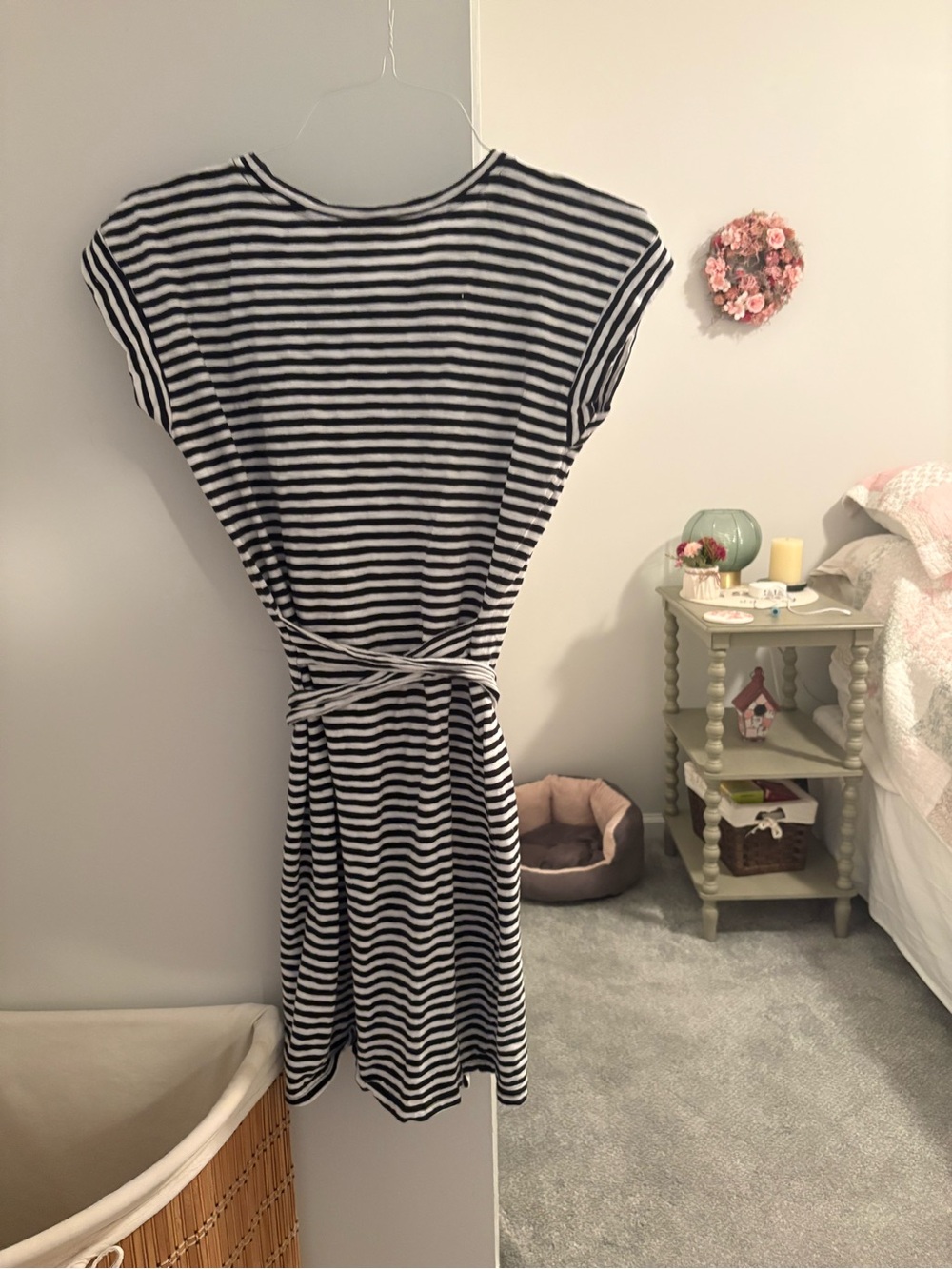 J. Crew Black and White Striped Tie-Waist Mini Dress